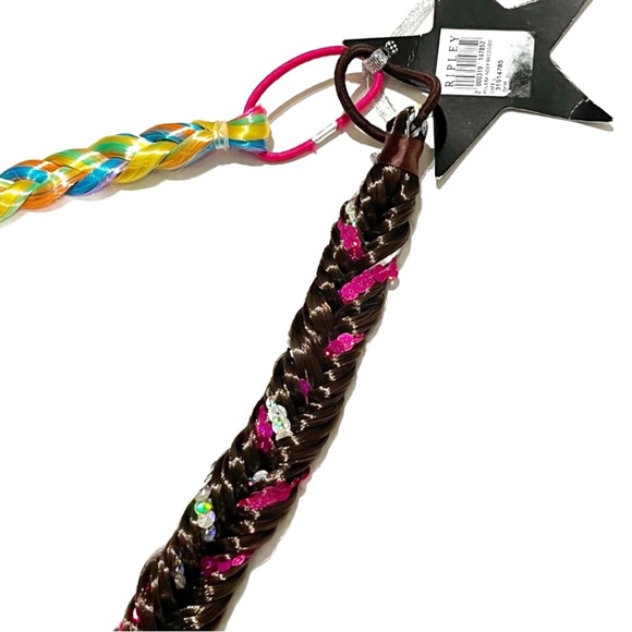 Childrens Ponytail Hair Extension Braids Rainbow Brown Pink Sequins Brunette Fun - Picture 9 of 10